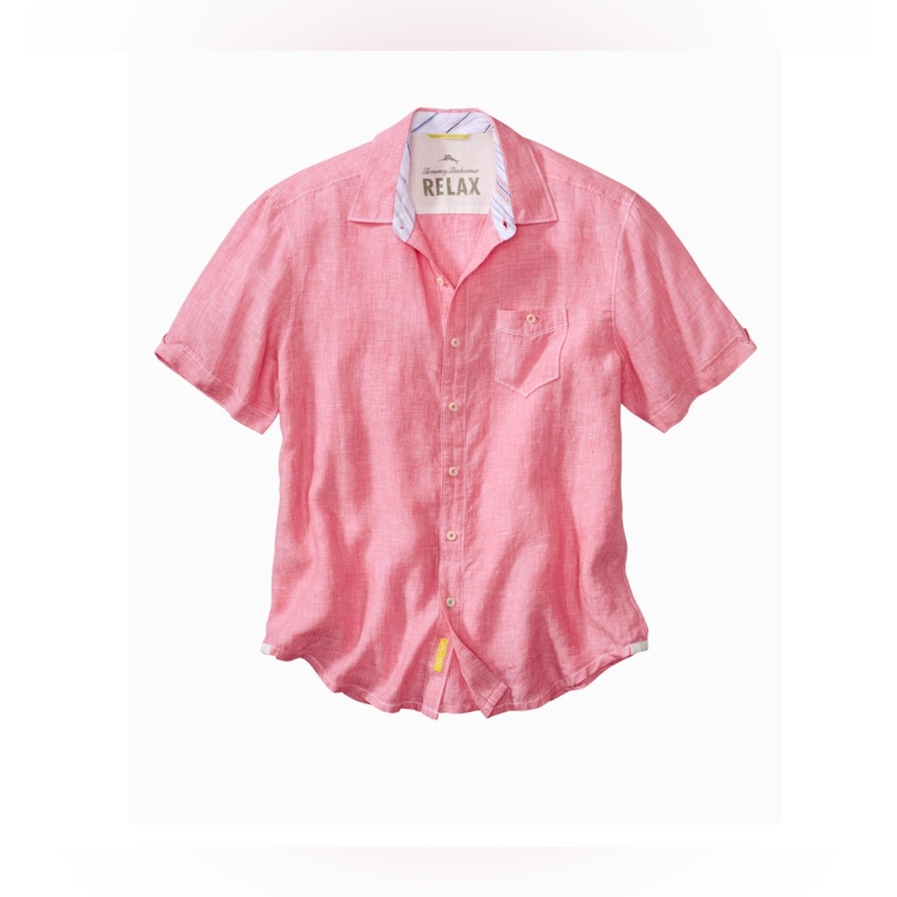 Tommy Bahama New Party Breezer Linen Camp Shirt pink size XL